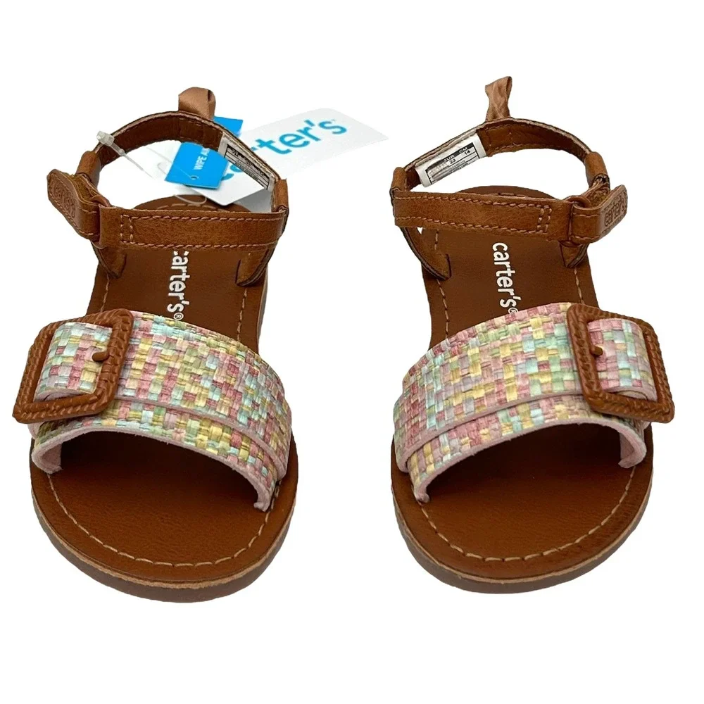 Carter's‎ Toddler Girls Open Toe Sandal Size 7 Brown-Multi Lightweight Comfort